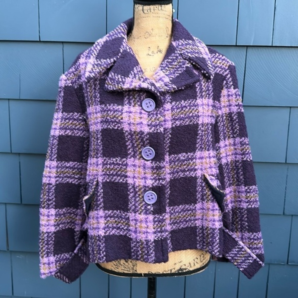 💜💜💜Chepe Italy purple cotton blend plaid jacket cropped